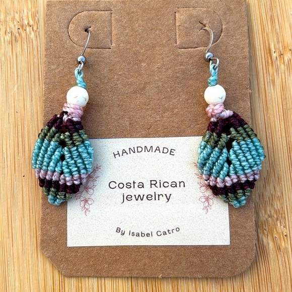 Brand New Handmade Costa Rican Adjustable Length Necklace & Earrings Set Colored - Picture 6 of 14